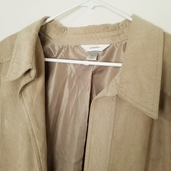 CJ Banks Women's Tan Washable Suede Open Jacket Gathered Hem Down Sleeves Sz 3X - Picture 2 of 7